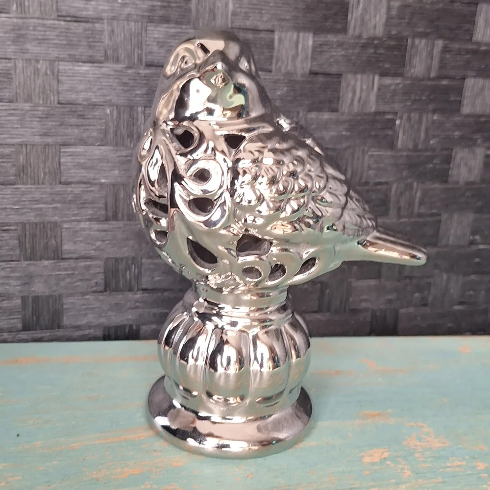 Chrome Silver Bird on a Pedestal Statue Figurine Ceramic Home Decor - Picture 15 of 15